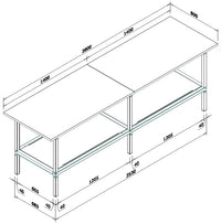 Banco per lavoro di metallo zincato con piano nobilitato cm. 280x80x93h