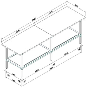 Banco per lavoro di metallo zincato con piano nobilitato cm. 280x80x93h