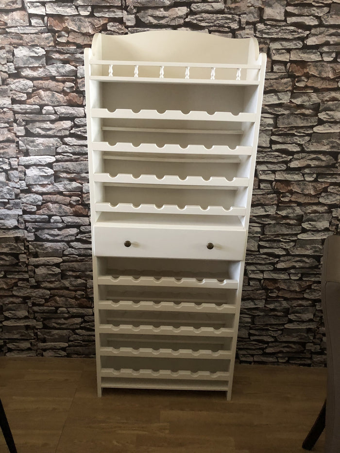 Porta bottiglie con cassetto centrale laccato bianco opaco misure l.70 p.30 h.174