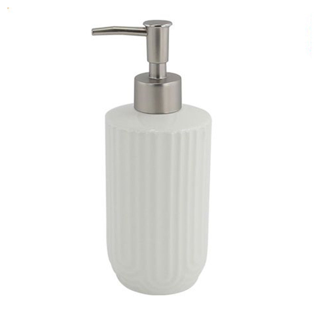 Trade Shop - Dispenser Distributore Sapone Liquido Per Arredo Bagno In Ceramica Rigata Bianca 87802         