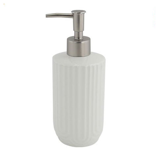 Trade Shop - Dispenser Distributore Sapone Liquido Per Arredo Bagno In Ceramica Rigata Bianca 87802         