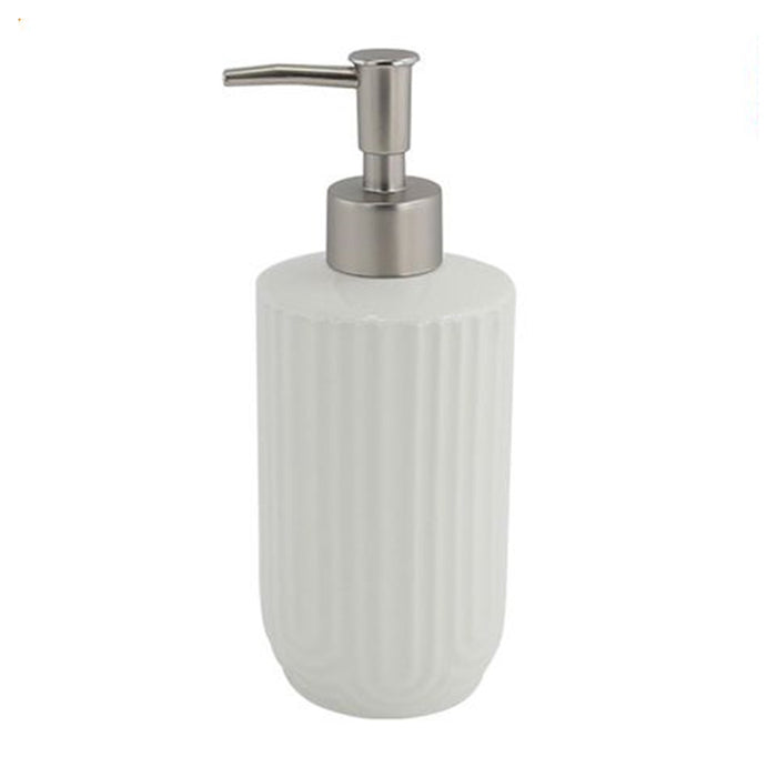 Trade Shop - Dispenser Distributore Sapone Liquido Per Arredo Bagno In Ceramica Rigata Bianca 87802         