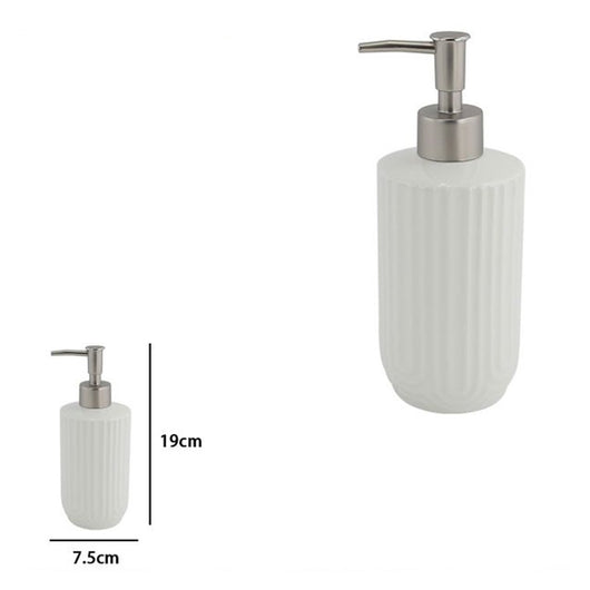 Trade Shop - Dispenser Distributore Sapone Liquido Per Arredo Bagno In Ceramica Rigata Bianca 87802         