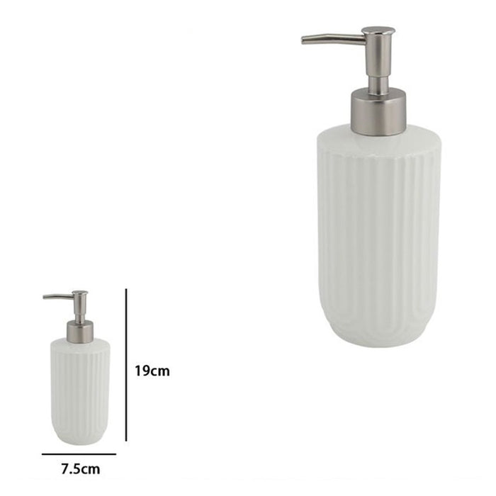 Trade Shop - Dispenser Distributore Sapone Liquido Per Arredo Bagno In Ceramica Rigata Bianca 87802         