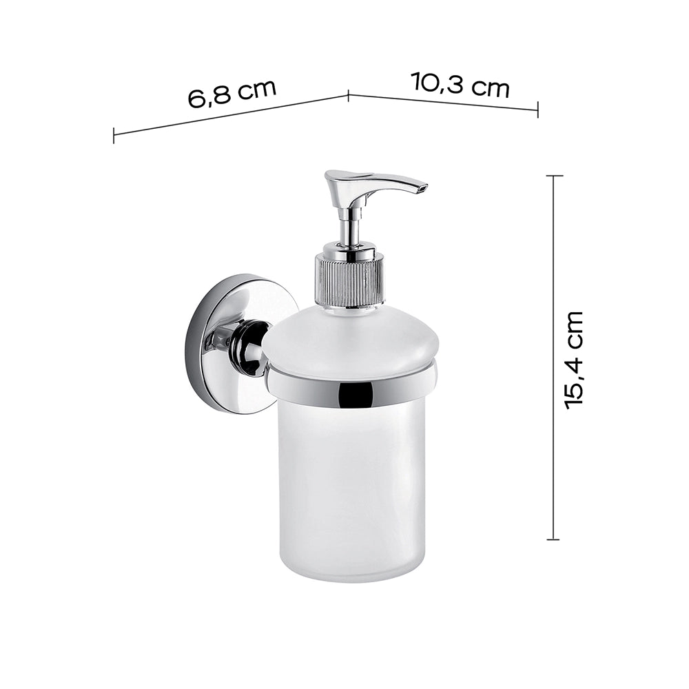 Dispenser dosasapone a muro Gedy in vetro satinato e acciaio cromato | Felce