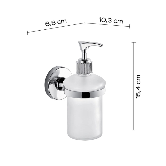 Dispenser dosasapone a muro Gedy in vetro satinato e acciaio cromato | Felce