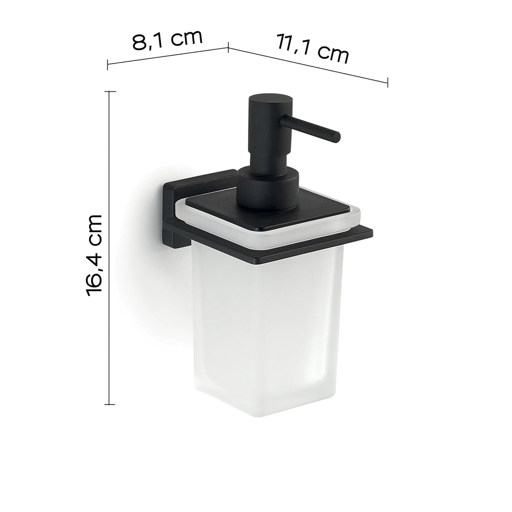 Dispenser dosasapone a muro Gedy in vetro satinato e acciaio nero opaco | Atena