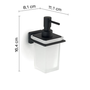 Dispenser dosasapone a muro Gedy in vetro satinato e acciaio nero opaco | Atena