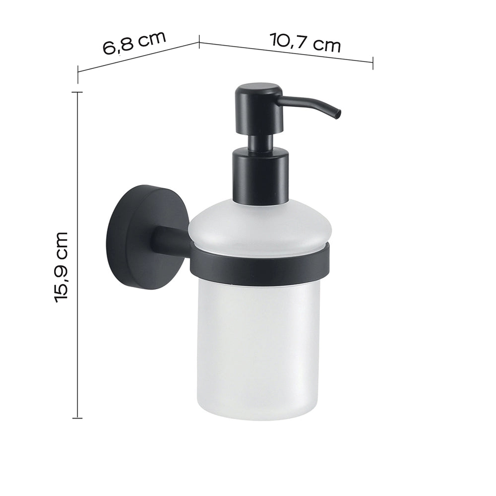 Dispenser dosasapone a muro Gedy in vetro satinato e acciaio nero opaco | Eros