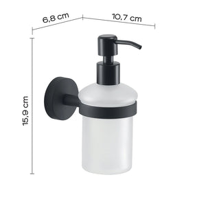 Dispenser dosasapone a muro Gedy in vetro satinato e acciaio nero opaco | Eros