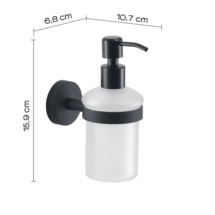 Dispenser dosasapone a muro Gedy in vetro satinato e acciaio nero opaco | Eros