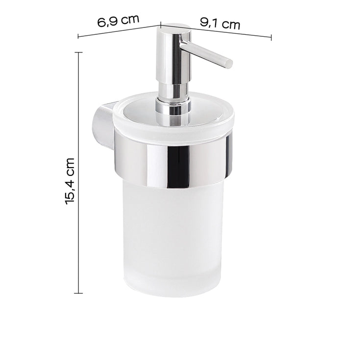 Dispenser dosasapone a muro Gedy in vetro satinato e ottone cromato | Pirenei