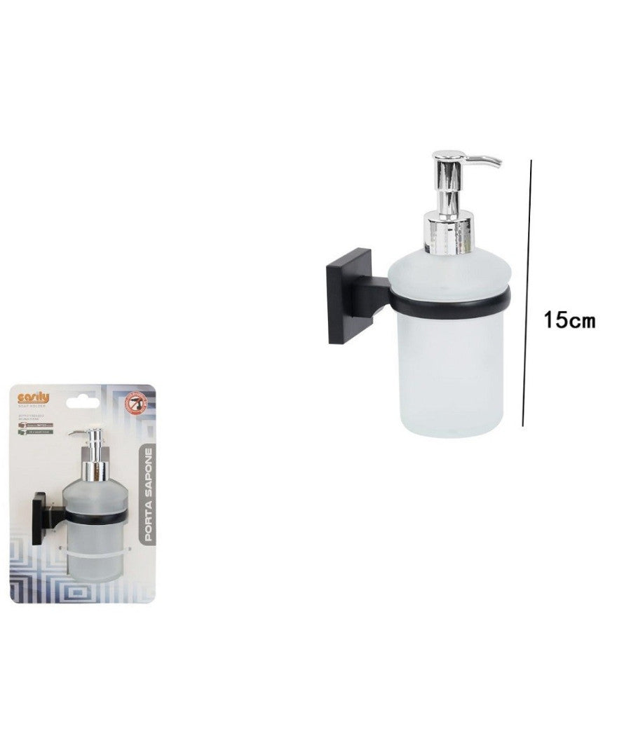 Dispenser Dosatore Erogatore Sapone Da Muro Parete Nero In Acciaio Vetro Bagno         