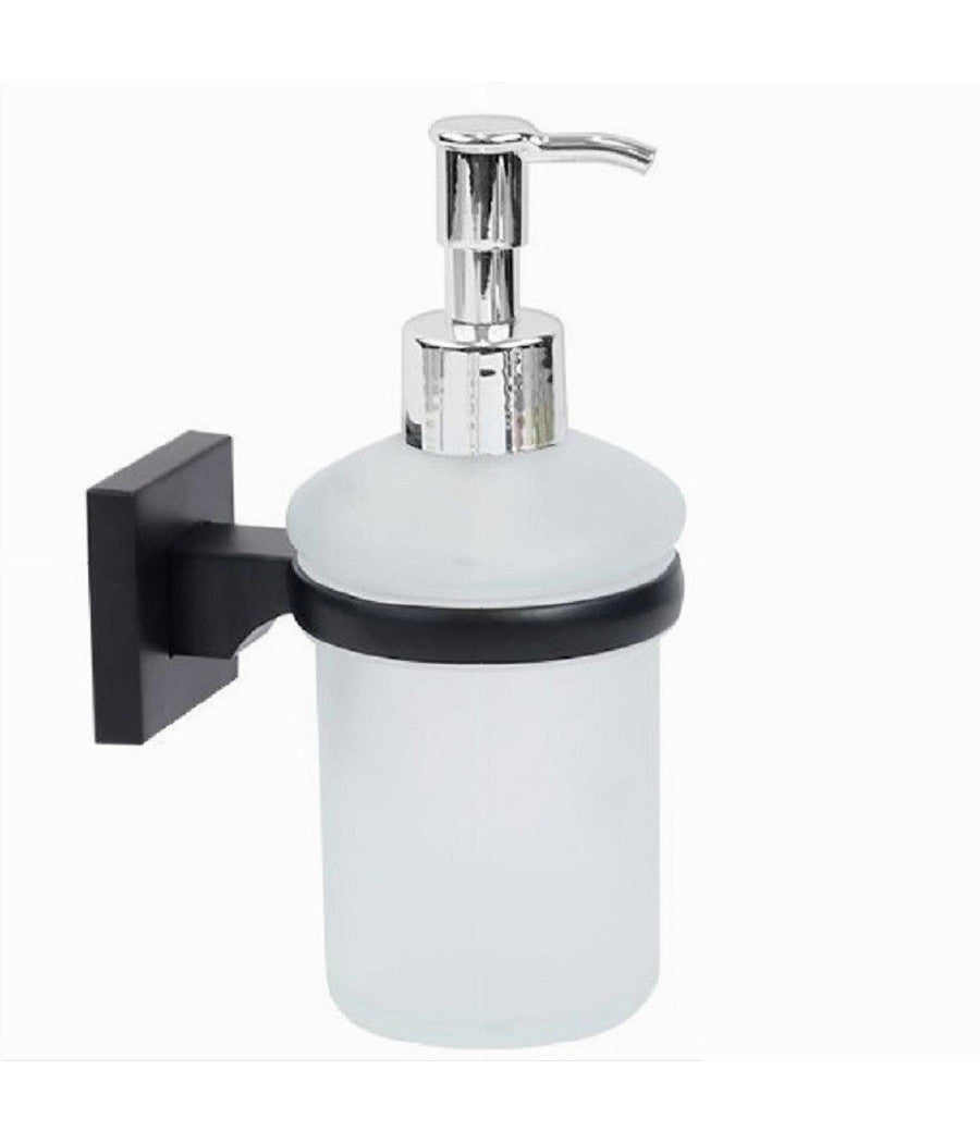 Dispenser Dosatore Erogatore Sapone Da Muro Parete Nero In Acciaio Vetro Bagno         