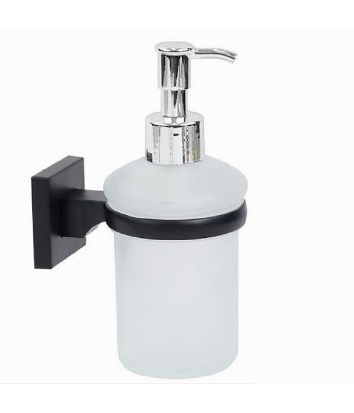 Dispenser Dosatore Erogatore Sapone Da Muro Parete Nero In Acciaio Vetro Bagno         