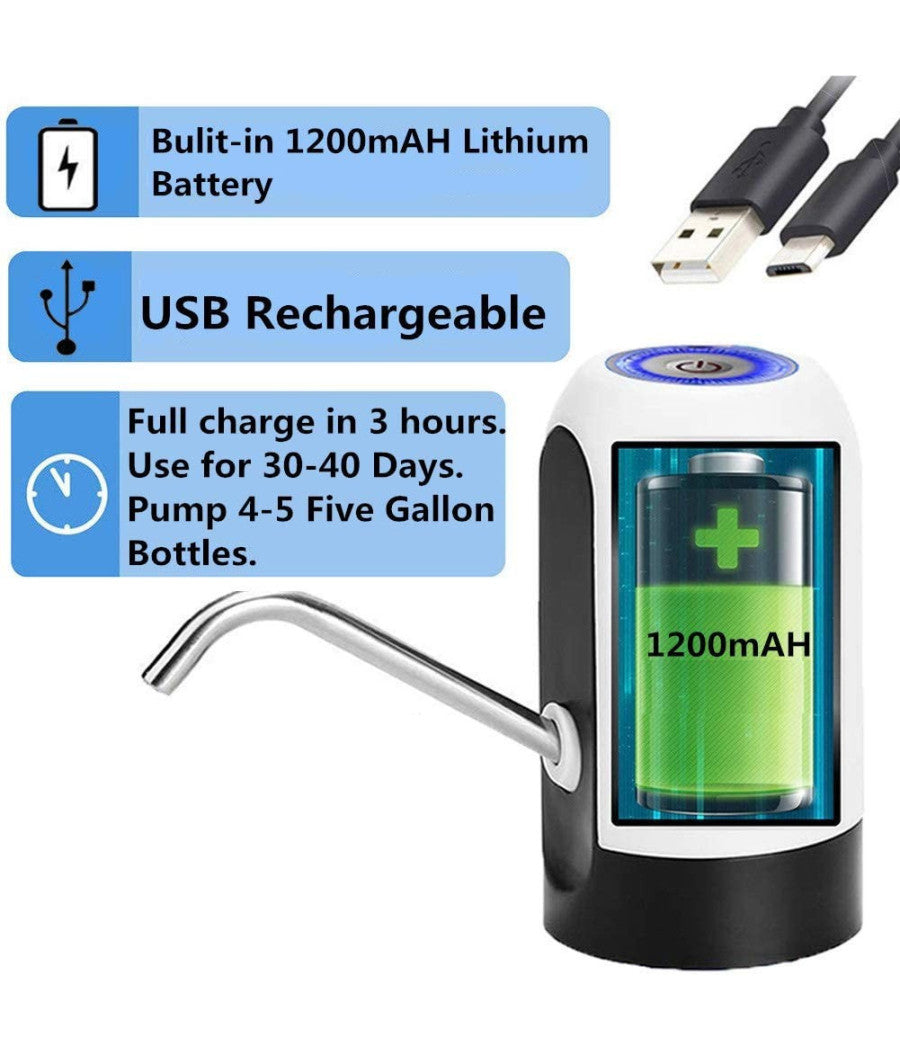 Dispenser Erogatore D'acqua Rubinetto Elettrico Per Boccioni Ricaricabile Usb         