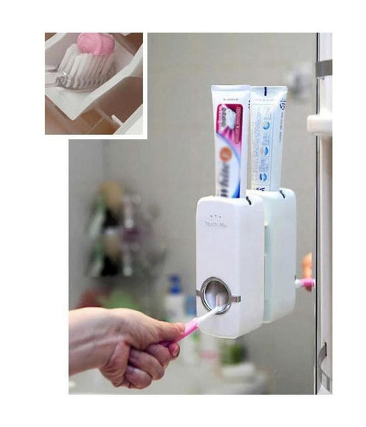 Dispenser Erogatore Dentifricio Automatico Dosatore Con Porta Spazzolini Adesivo         