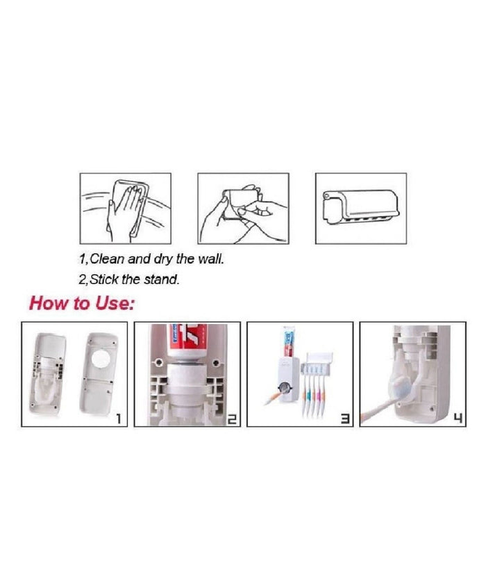 Dispenser Erogatore Dentifricio Automatico Dosatore Con Porta Spazzolini Adesivo         
