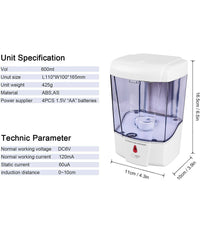 Dispenser Erogatore Dosatore Sapone Automatico Infrarossi Con Fotocellula 600ml         