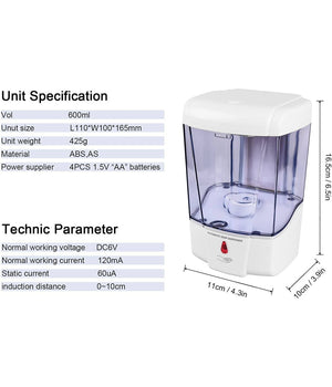 Dispenser Erogatore Dosatore Sapone Automatico Infrarossi Con Fotocellula 600ml         