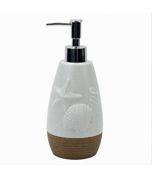 Dispenser Per Sapone Liquido Bianco Decoro Marino Base Rigata Marrone Bagno 79268         