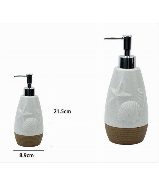 Dispenser Per Sapone Liquido Bianco Decoro Marino Base Rigata Marrone Bagno 79268         