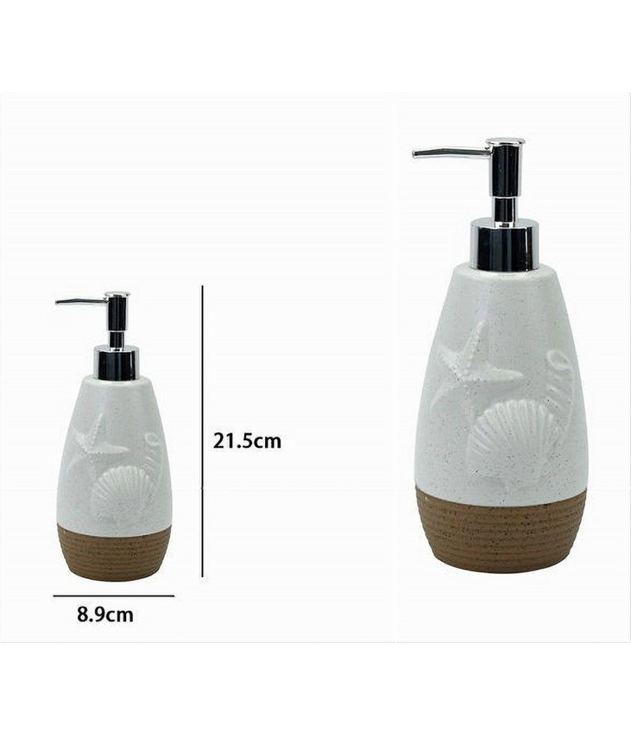 Dispenser Per Sapone Liquido Bianco Decoro Marino Base Rigata Marrone Bagno 79268         