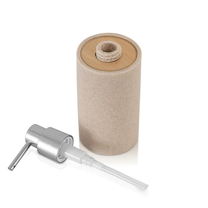 Dispenser per sapone liquido Sahara, in resina beige con particolari in bambù