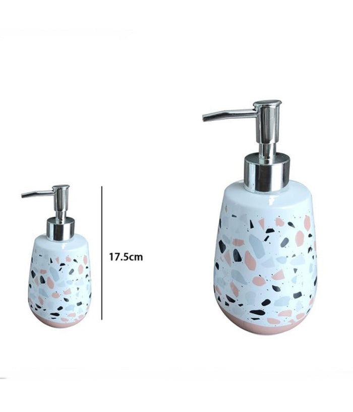 Dispenser Porta Sapone Bagno Graniglia Bianco Multicolore Con Base Rosa 59875         