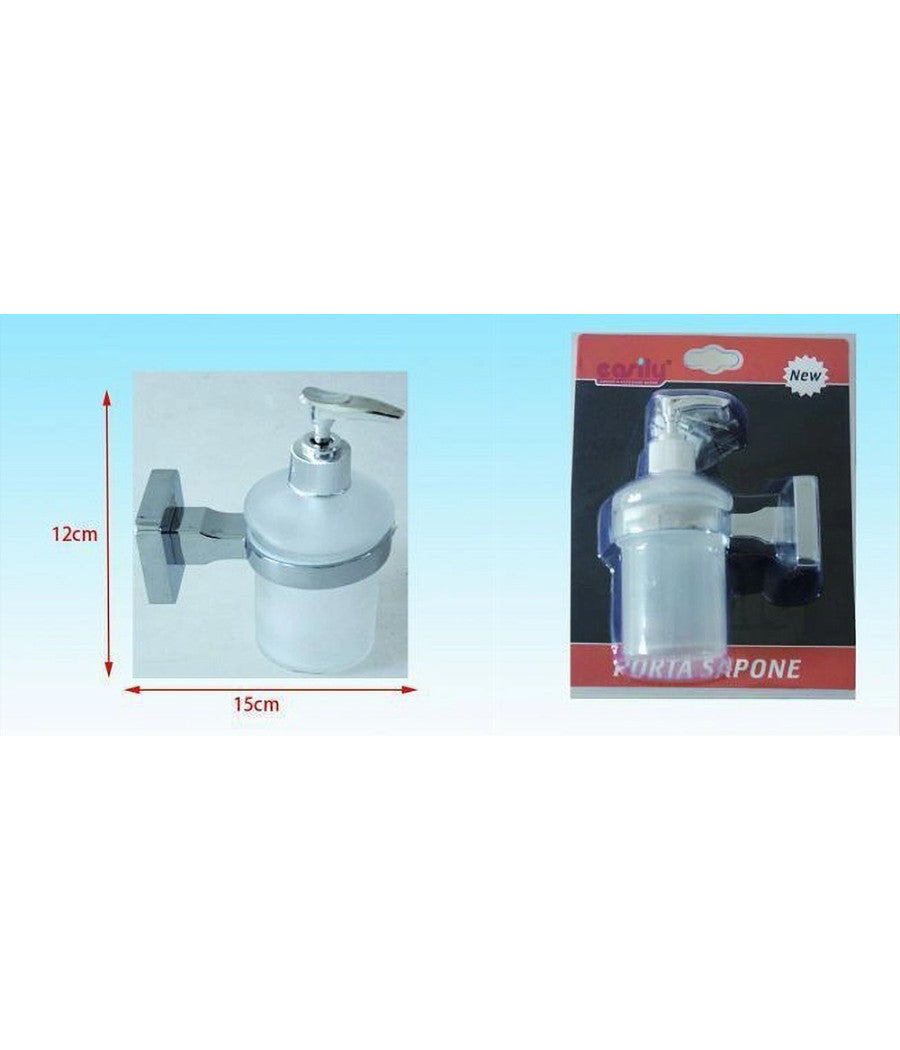 Dispenser Porta Sapone Liquido Acciaio Vetro Satinato Fissaggio Parete Bagno 52207a         
