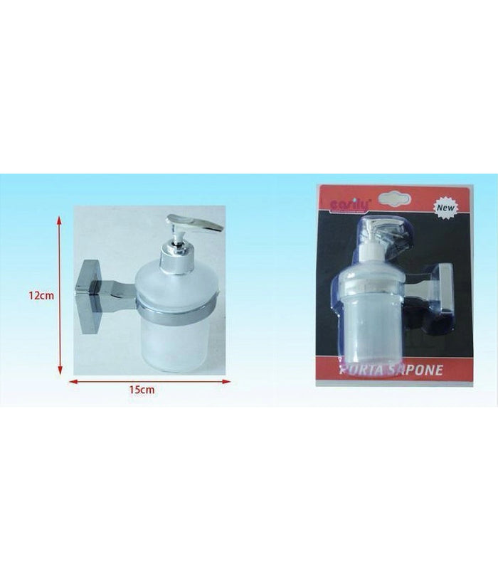 Dispenser Porta Sapone Liquido Acciaio Vetro Satinato Fissaggio Parete Bagno 52207a         