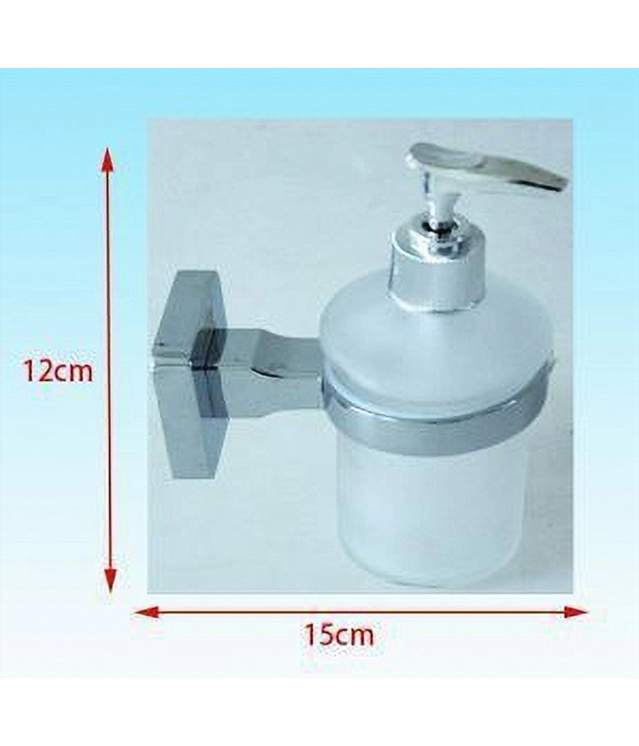 Dispenser Porta Sapone Liquido Acciaio Vetro Satinato Fissaggio Parete Bagno 52207a         