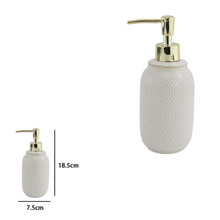 Trade Shop - Dispenser Porta Sapone Liquido Bagno Bianco Design Etnico Con Pompa Dorata 87790         