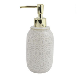 Trade Shop - Dispenser Porta Sapone Liquido Bagno Bianco Design Etnico Con Pompa Dorata 87790         