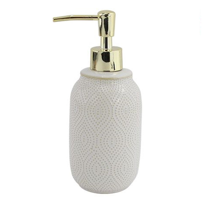 Trade Shop - Dispenser Porta Sapone Liquido Bagno Bianco Design Etnico Con Pompa Dorata 87790         