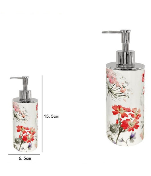 Dispenser Porta Sapone Liquido Bianco Con Fiori Accessori Per Bagno Arredo 69922         