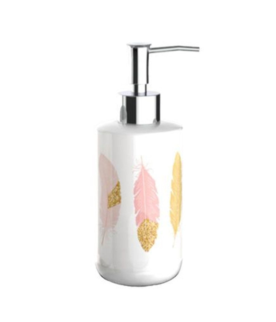 Dispenser Porta Sapone Liquido Bianco Con Piume Accessori Per Arredo Bagno 69793         