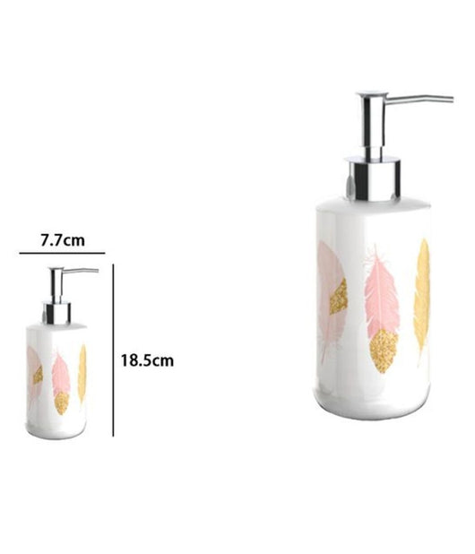 Dispenser Porta Sapone Liquido Bianco Con Piume Accessori Per Arredo Bagno 69793         