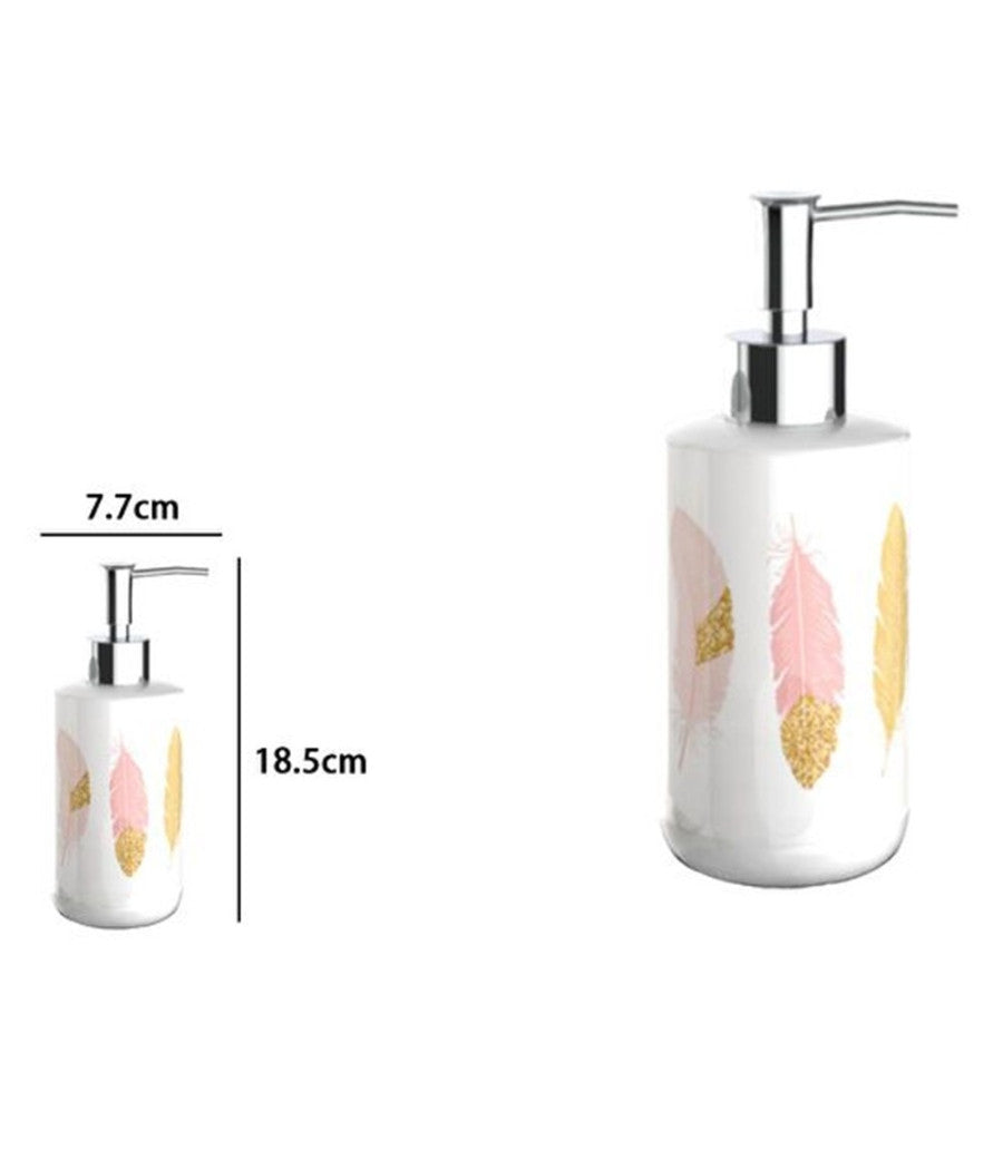 Dispenser Porta Sapone Liquido Bianco Con Piume Accessori Per Arredo Bagno 69793         