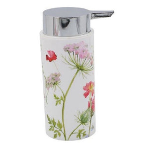 Trade Shop - Dispenser Porta Sapone Liquido Cilindrico Bianco In Plastica 15,6 Cm Fiori 69922 -