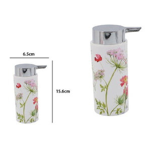 Trade Shop - Dispenser Porta Sapone Liquido Cilindrico Bianco In Plastica 15,6 Cm Fiori 69922 -