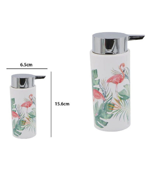 Dispenser Porta Sapone Liquido Cilindrico In Plastica 15,6 Cm Fenicotteri 69963         