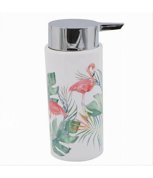 Dispenser Porta Sapone Liquido Cilindrico In Plastica 15,6 Cm Fenicotteri 69963         