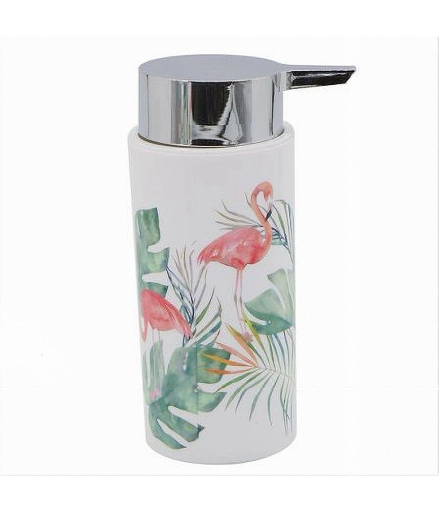 Dispenser Porta Sapone Liquido Cilindrico In Plastica 15,6 Cm Fenicotteri 69963         