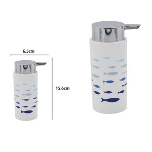 Trade Shop - Dispenser Porta Sapone Liquido Cilindrico Pesciolini In Plastica 15,6 Cm 69880 -