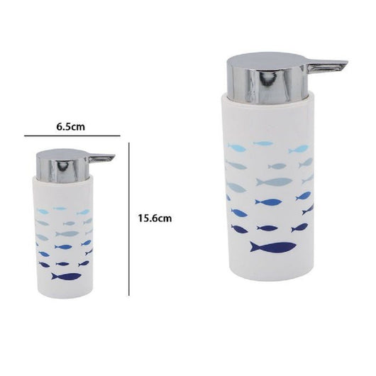 Trade Shop - Dispenser Porta Sapone Liquido Cilindrico Pesciolini In Plastica 15,6 Cm 69880 -