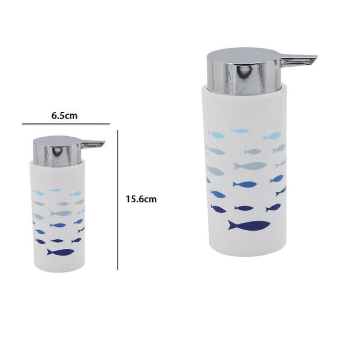 Trade Shop - Dispenser Porta Sapone Liquido Cilindrico Pesciolini In Plastica 15,6 Cm 69880 -
