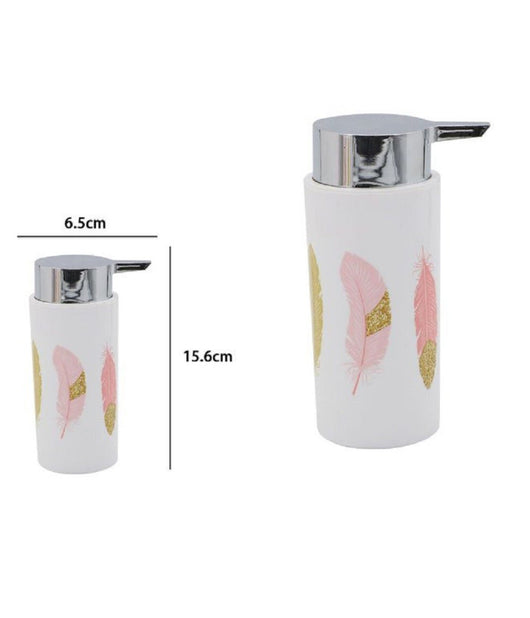 Dispenser Porta Sapone Liquido Cilindrico Piume Bianco In Plastica 15,6cm 69798         