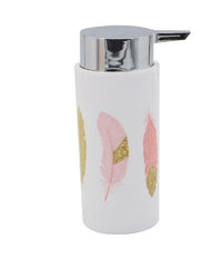 Dispenser Porta Sapone Liquido Cilindrico Piume Bianco In Plastica 15,6cm 69798         