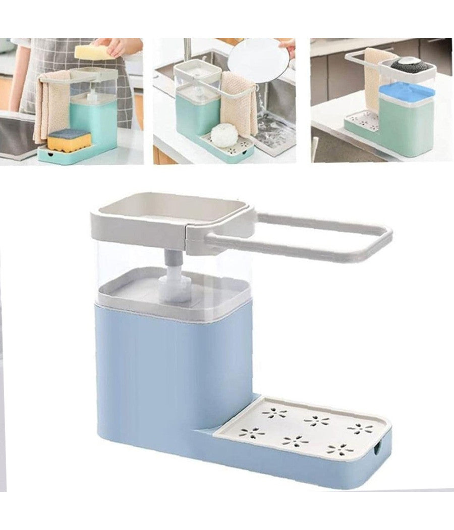 Dispenser Porta Sapone Liquido Dosatore Organizer Per Lavello Lavabo 21x12x25x9         